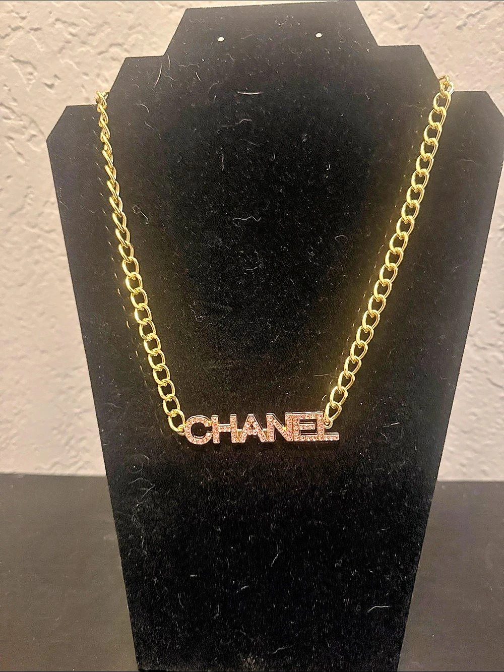 Inspired Rhinestone Pendant Necklace in Gold & Pink
